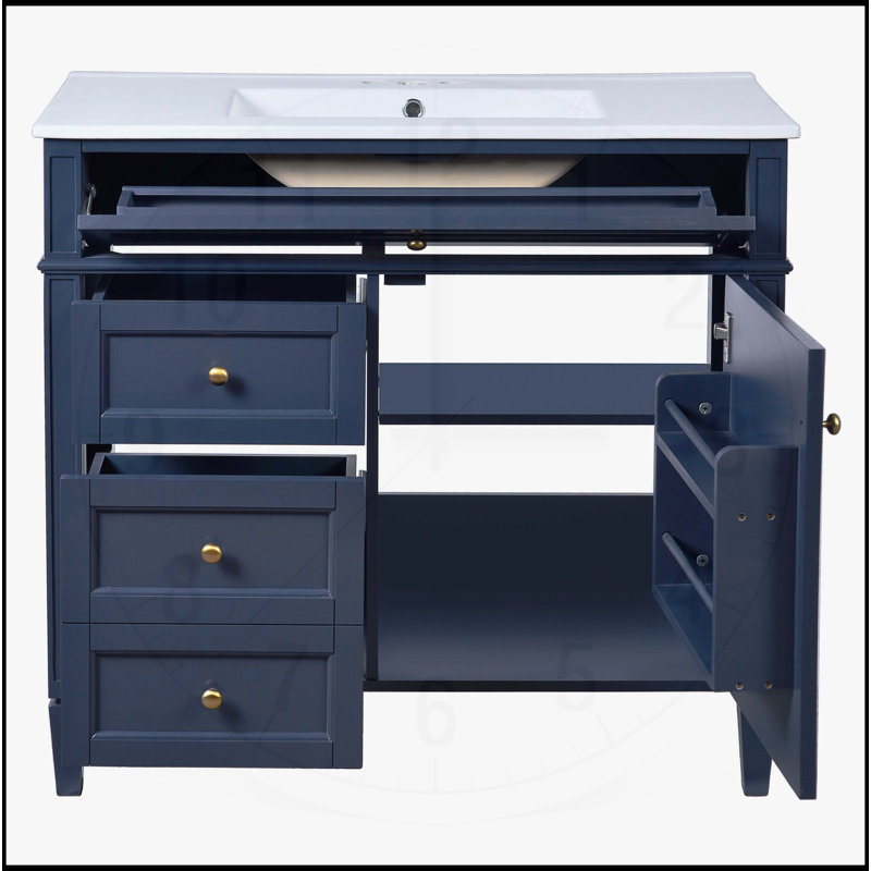 Meuble-lavabo de 36 po avec lavabo supérieur et tiroir basculant, Bleu