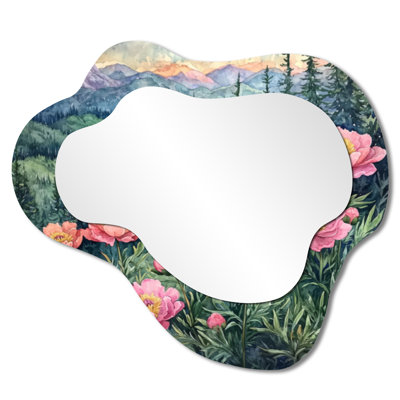 Pe pivoines dans les forêts - I, miroir mural décoratif de pivoines, miroir de coiffeuse traditionnel, imprimé sur métal