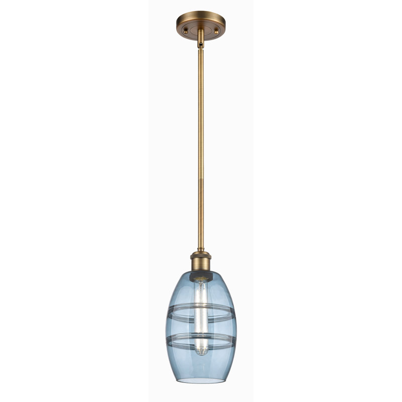 Luminaire suspendu à 1 tige Ballston Bettylou-516-G557, H 8,13 po x l 5,88 po x P 5,88 po, Bleu princesse, Laiton brossé