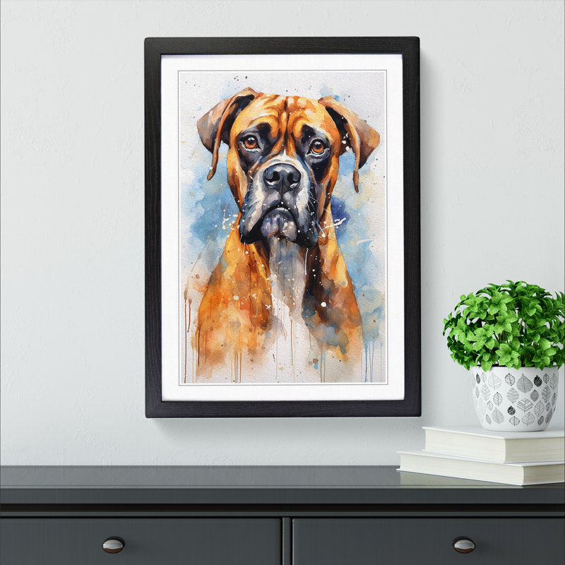 Boxer Dog Gestural No.2 - Single Picture Frame Print on Wood, Black, 46cm H x 34cm W x 2cm D