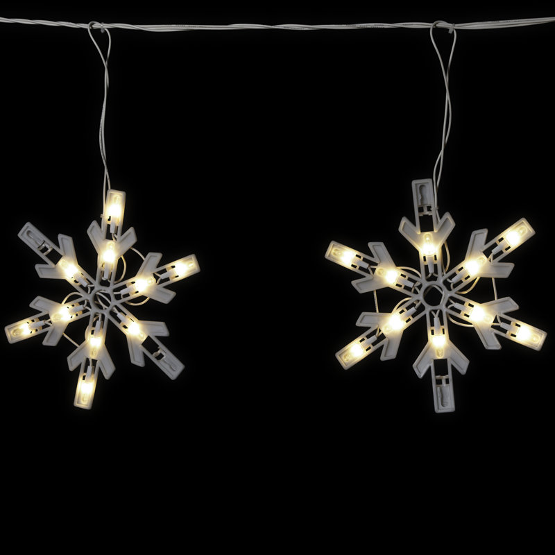 100 lumières de Noël en forme de flocon de neige scintillant transparent - fil blanc 8,6 pi