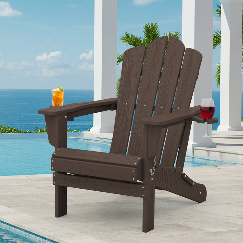 Chaise Adirondack pliante en PEHD Wolak avec porte-gobelet double, Café