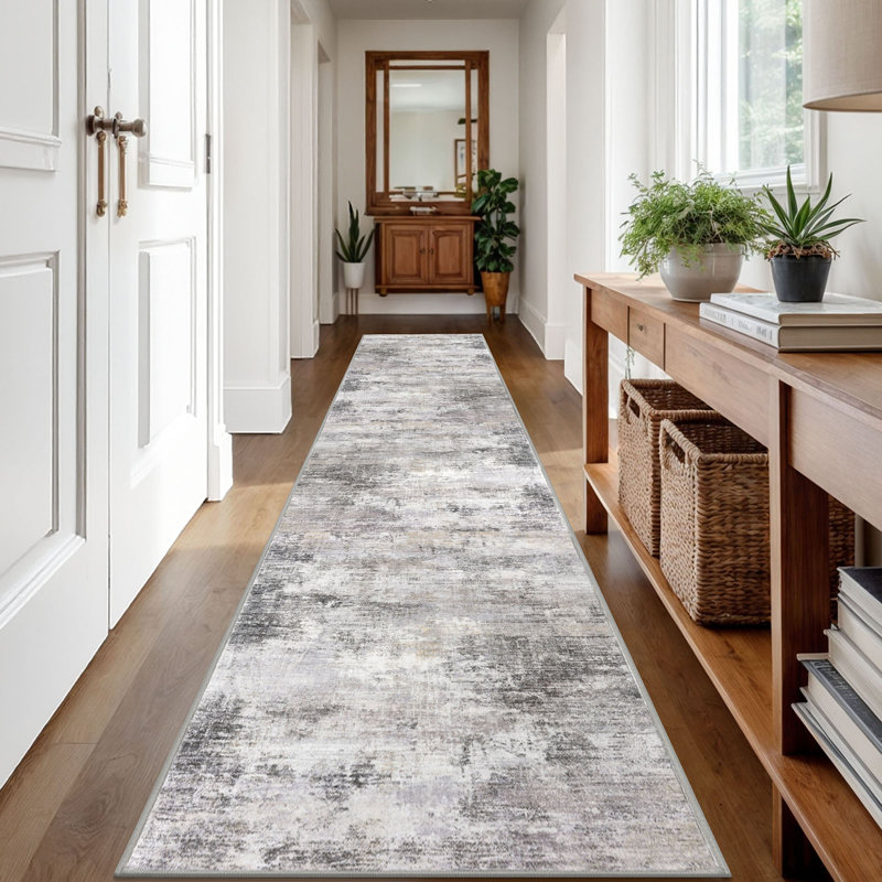 Tapis de chambre antidérapants lavables avec envers en caoutchouc, Ash Grey/Beige, Tapis de couloir 2 pi x 12 pi