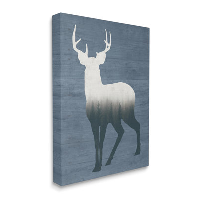 «Rustic Deer Silhouette Cabin Style Grain Motif» par lettré et doublé - impression sur toile