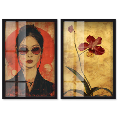 Urban Samurai Set Shadowbox Print Modern Livingroom Art Set by Art Remedy, Black Frame, 16 x 24