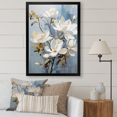 «Magnolias III» bleu et doré sur toile