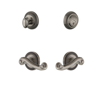 Ensemble d'entrée complet Newport Rosette avec pêne dormant cylindrique simple et levier Portofino