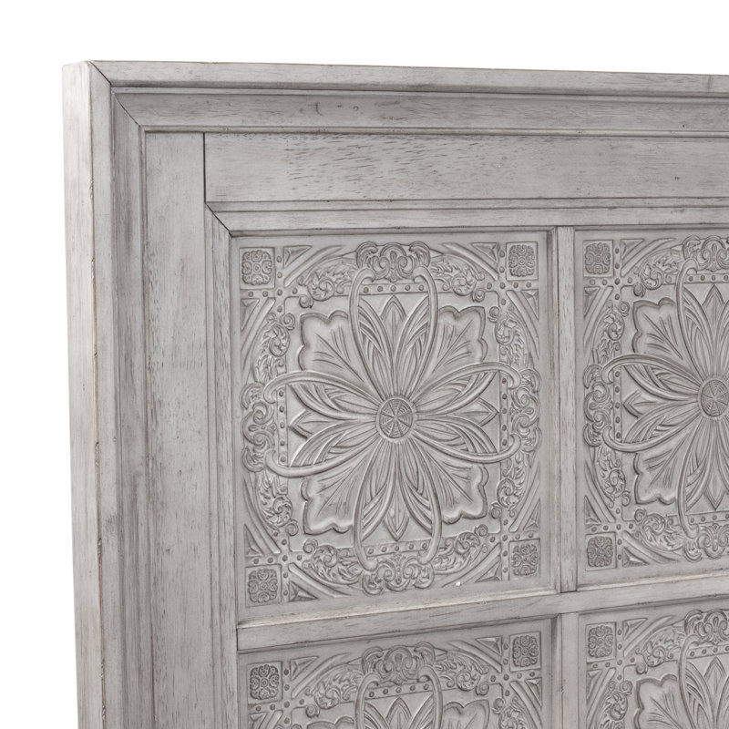 Haylee Decorative Panel Bed, Dresser & Mirror, Nightstand Bedroom Set, King, 4 Pcs: Bed, Nightstand, Dresser, Mirror