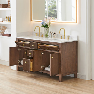 Lala 60" Double Bathroom Vanity with Grain White Engineered Stone Countertop without Mirror