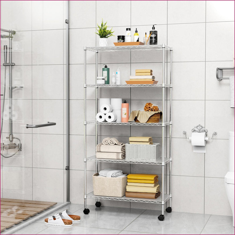 Étagère grillagée en fil métallique, 5 niveaux à hauteur ajustable robuste certifiée NSF | Chrome | Acier et plastique