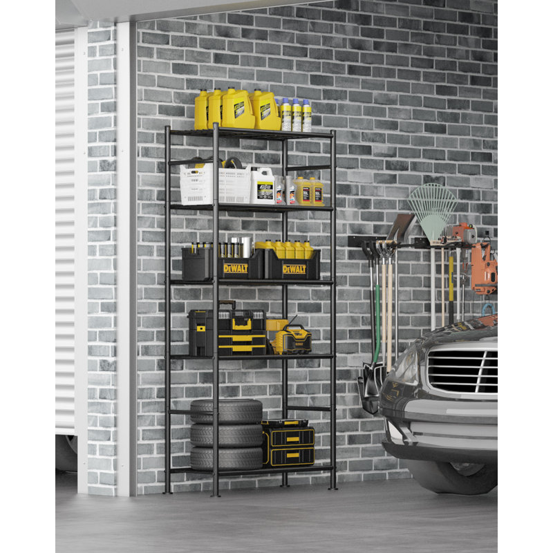 Storage Shelves - 5 Tier Shelf Organizer, Heavy Duty Garage Shelving Unit with Leveling Feet, Stable Metal Shelves Organizer for Pantry, Kitchen and Closet, 33.0" W x 12.6" D x 72.0" H, Black
