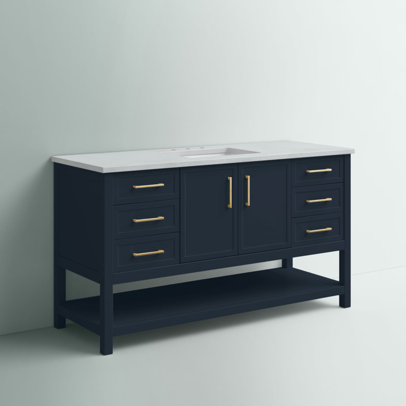 Vicini 60" Single Bathroom Vanity Set, Indigo Blue/Brushed Gold
