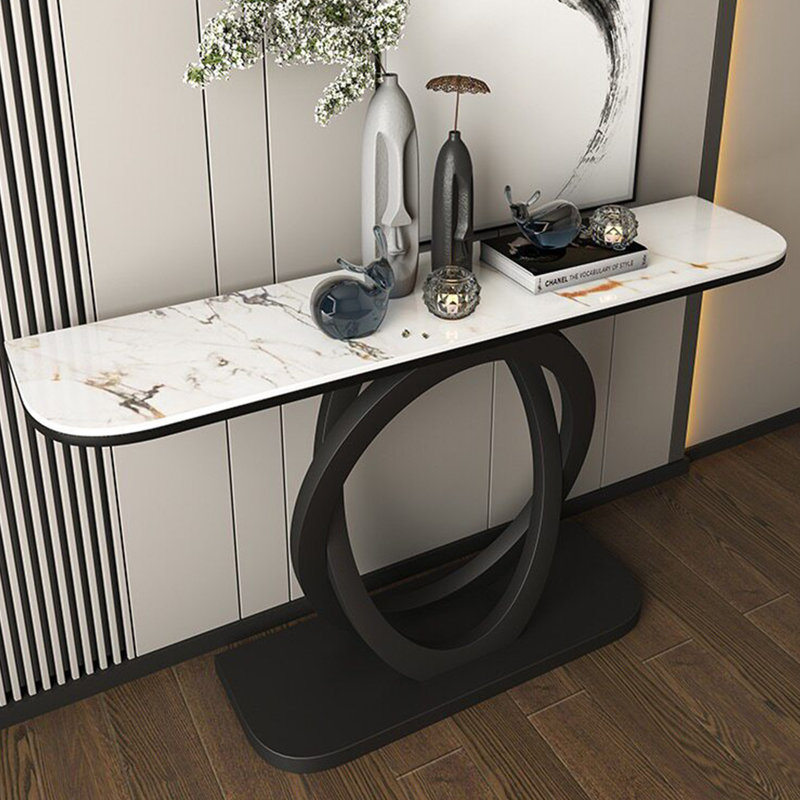 Console légère en pierre frittée de style luxueux., H 33,4 po x l 54,3 po x P 13,7 po, Noir