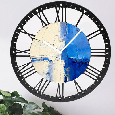 10" Round Iron Wall Clock with Silent Quartz Movement, Roman Numerals, UV-Printed Design