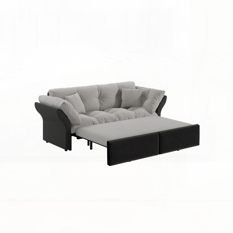 Canapé-lit convertible capitonné avec 2 coussins moelleux, Gris