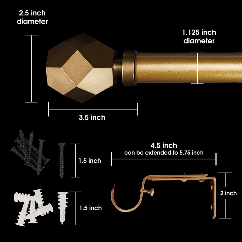 Jasmary Iron Adjustable 1.125'' Single Curtain Rod, 72" - 144", Bronze