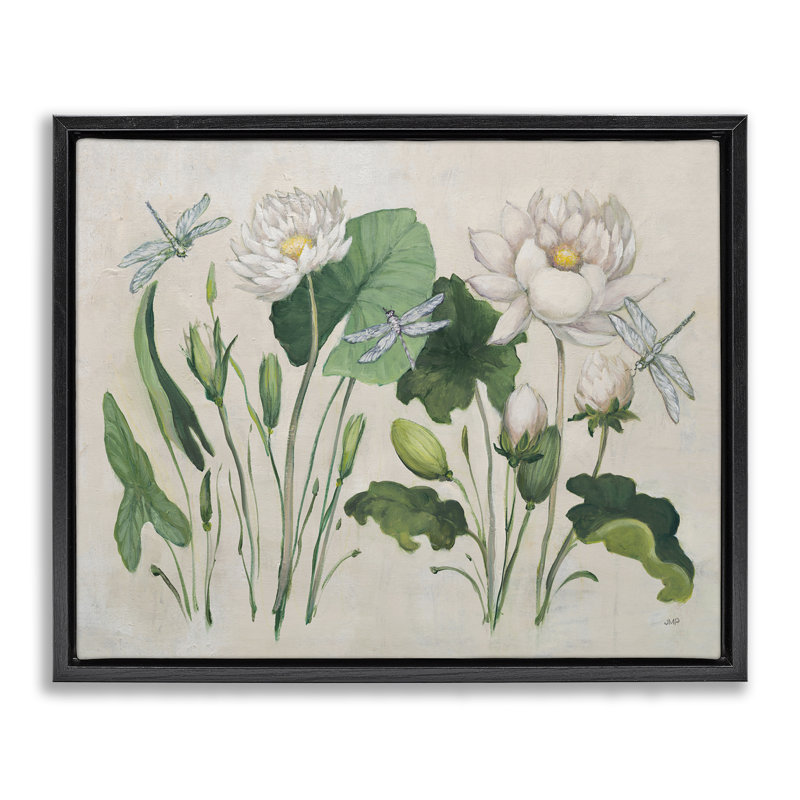  "Tranquil Lilies", art mural rétro par Julia Purinton, Cadre flottant noir de jais, H 17 po x l 21 po