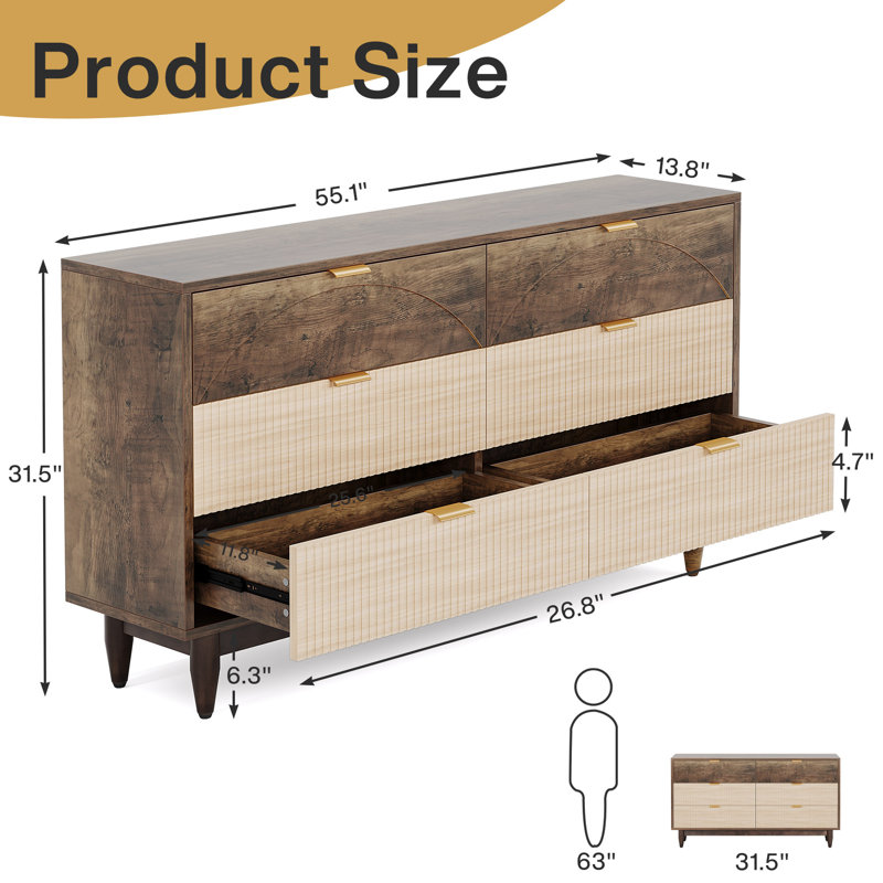 Ebern Designs 55" 6-Drawer Bedroom Dresser - Colmer