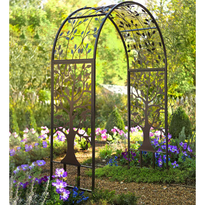 Melina Metal Arched Garden Arbor with Tree of Life Design