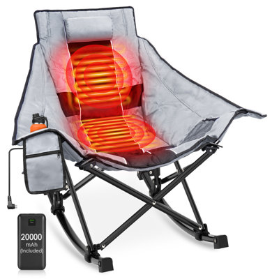 Heated Rocking Chair with Power Bank, Adjustable Temperature Oversized Portable Foldable Camping Chair