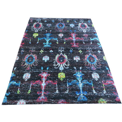 Tapis de la surface en soie 8 pi 1 po x 10 pi 10 po one-of-kind-noué la black Naydine