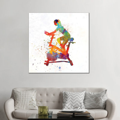 Woman Riding An Exercise Spin Bike In The Gym- Gallery-Wrapped Canvas Giclée