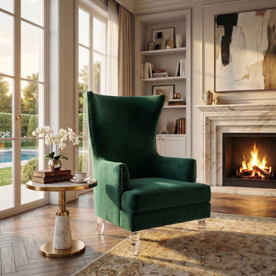 Fauteuil à oreilles en velours Bree d'une largeur de 73,914 cm