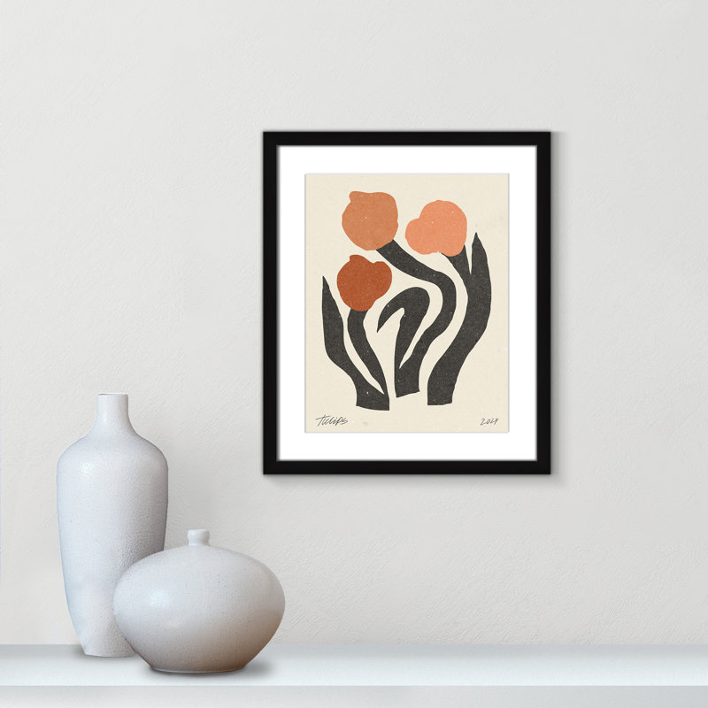 Imprimé de fleurs modernes par NKTN, 16'' W x 19'' H, Matted Print, Satin Black