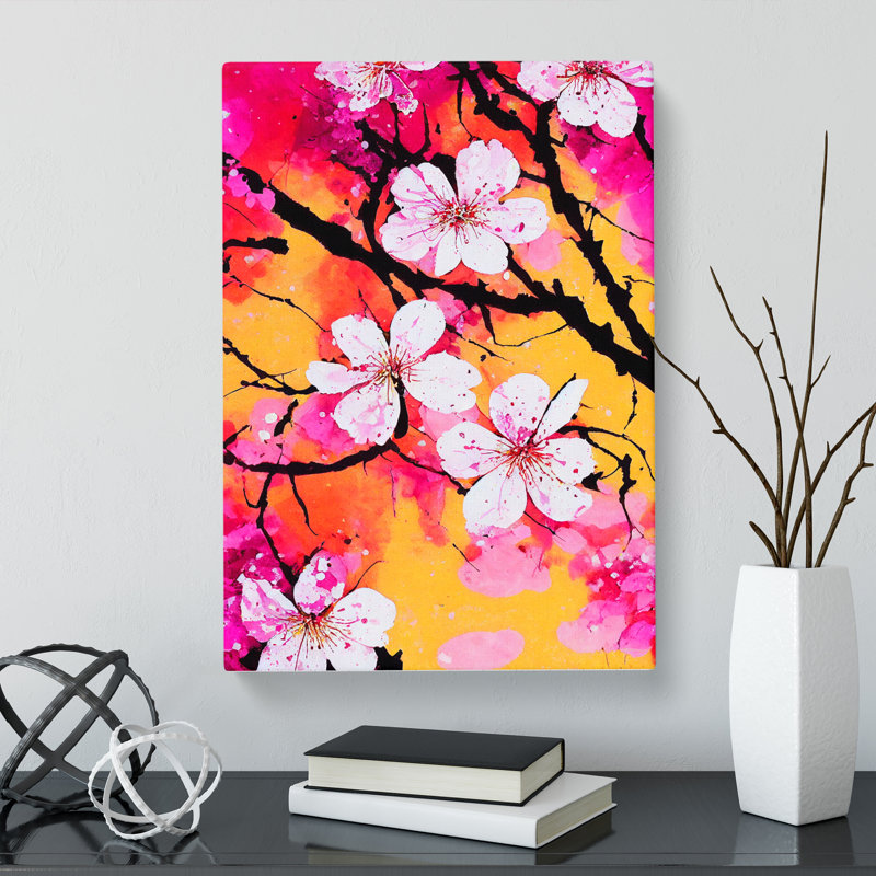CAN-V0523-447X Cherry Blossom Tree Splatter Vol.5 - Wrapped Canvas Print, 60cm H x 40cm W x 3cm D