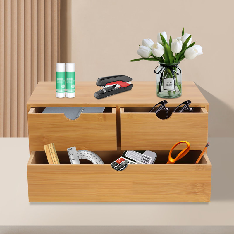 Mini-organisateur de table de bureau en bambou