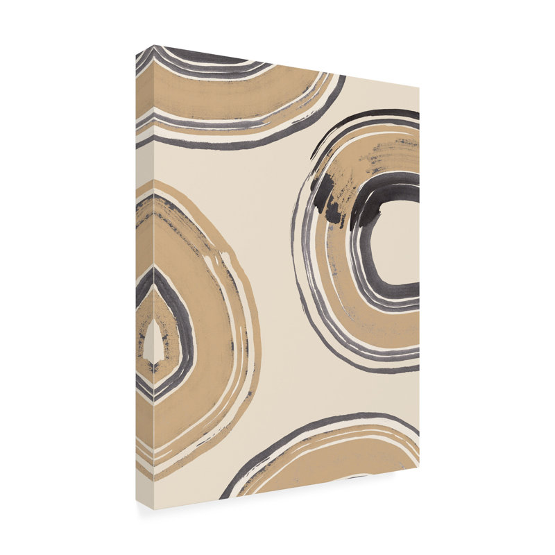 Beige and Black Abstract Circles Canvas Wall Art