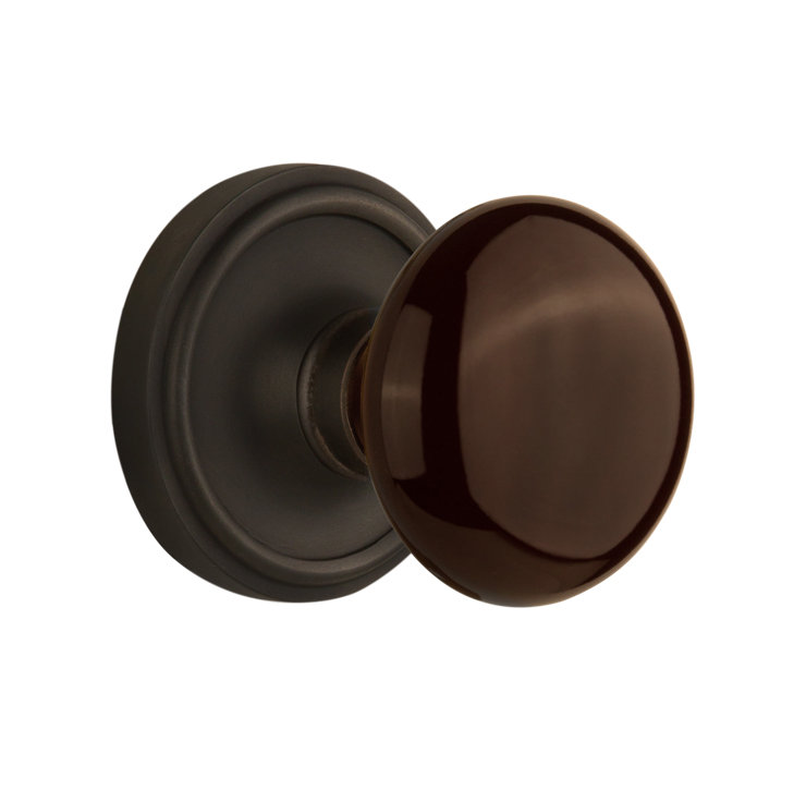 Rosette classique avec bouton de porte en porcelaine brune, 2-3/8 po, Bronze frotté à l'huile