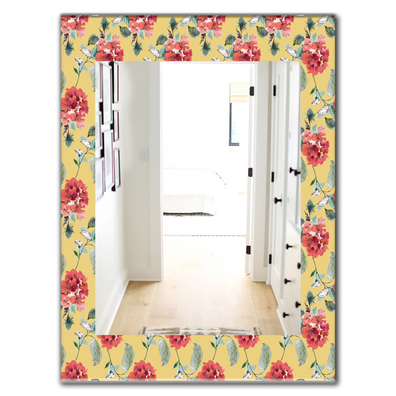 Miroir décoratif traditionnel, H 39,4 po x l 29,5 po, Jaune / Rouge