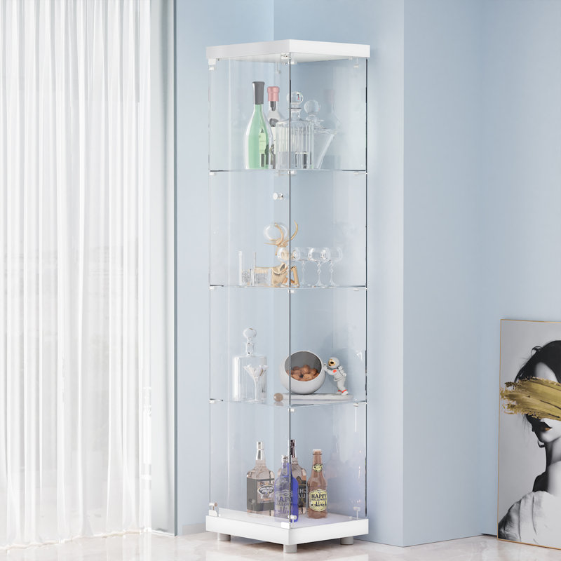 Vitrine À 4 Niveaux Avec Porte Verrouillable Jillion, Transparent/blanc