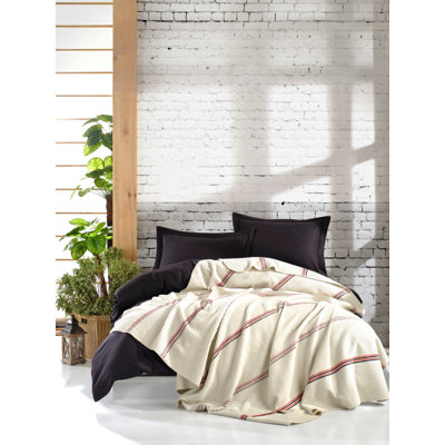 Cotton Blend Striped Coverlet