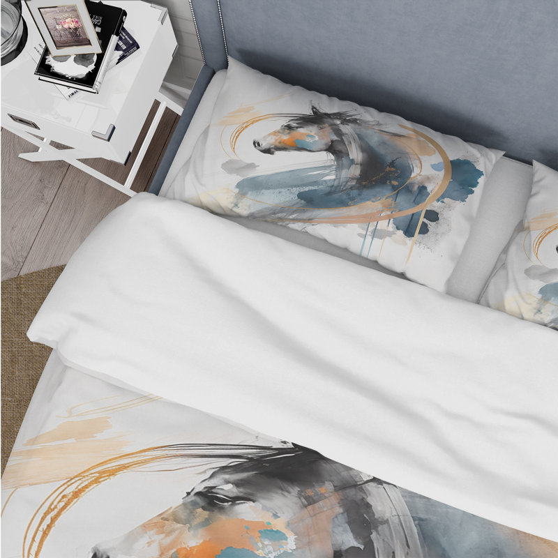 Black Horse Side Portrait II - Ensemble de housse de couette animaux - Microfibre de polyester
