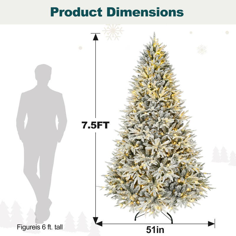 Sapin de Noël enneigé blanc pré-éclairé, 7.5' H