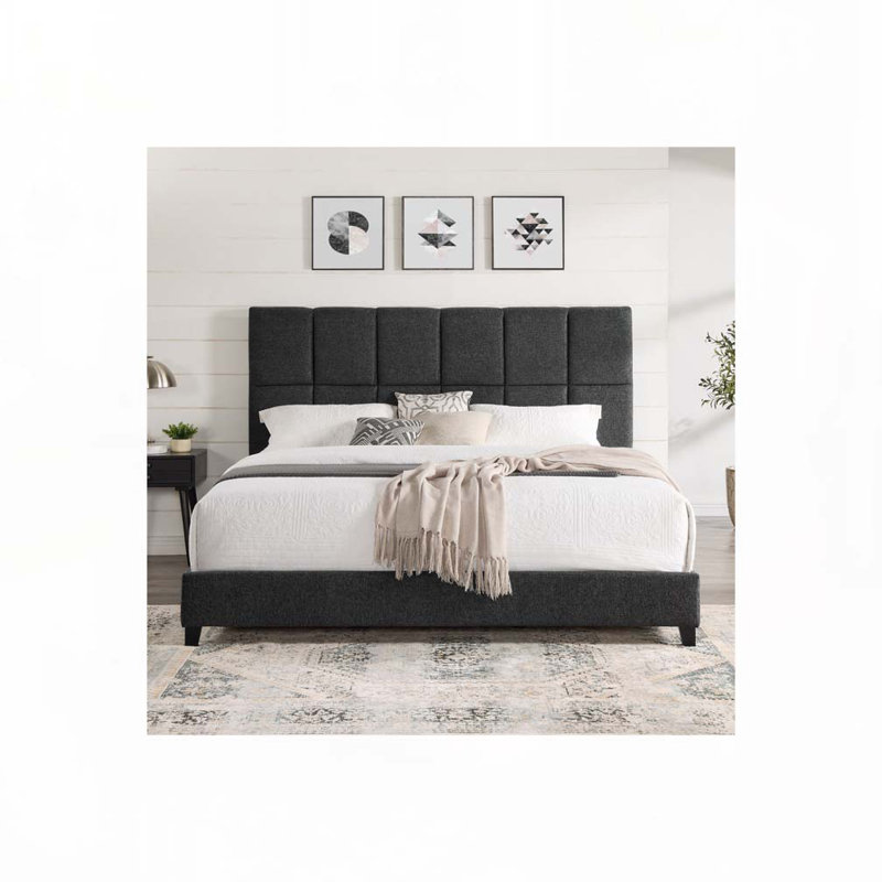 Boucle Upholstered Platform Bed, Gray, Queen