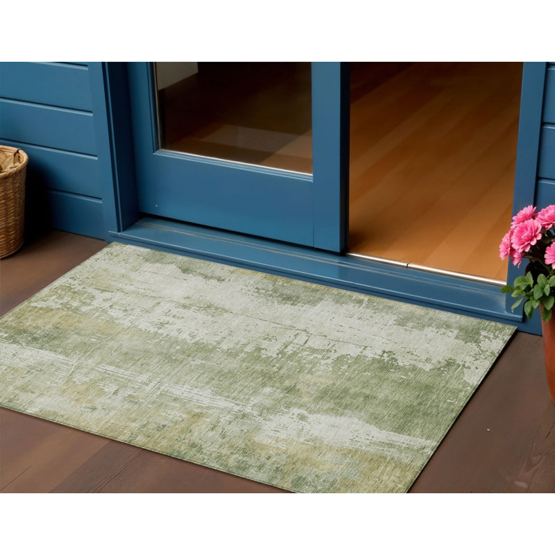 Tapis extérieur lavable abstrait ivoire 3 pi x 5 pi sauge