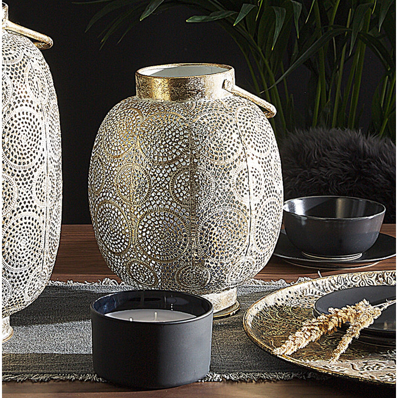 Lantau Metal Tabletop / Centrepiece Lantern, 30cm H x 25cm W x 25cm D
