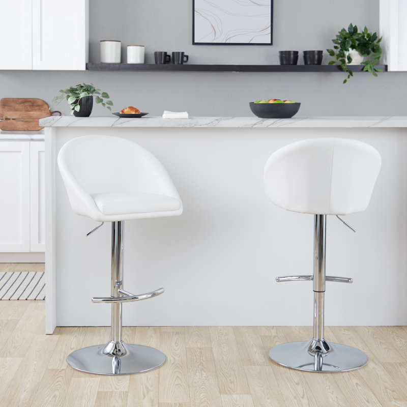 Tabouret de bar Maddison, Chrome, Blanc