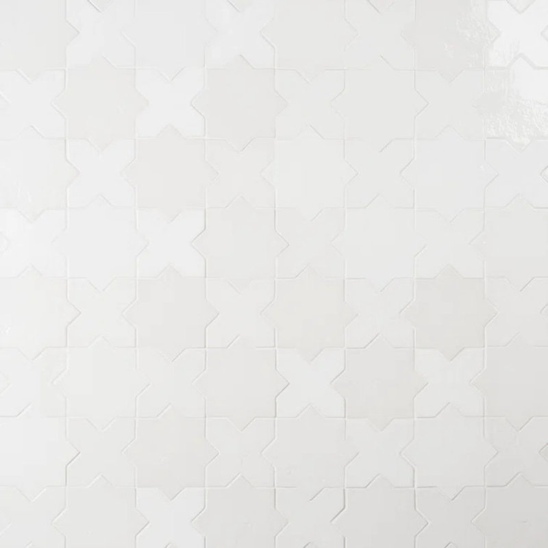 Parma Star and Cross 6" Terracotta Look Porcelain Floor and Wall Tile   , White