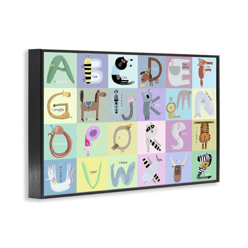 «Whimsical Animal Alphabet», dessin de Carla Daly, H 12 po x l 18 po, Giclée encadrée noir minuit