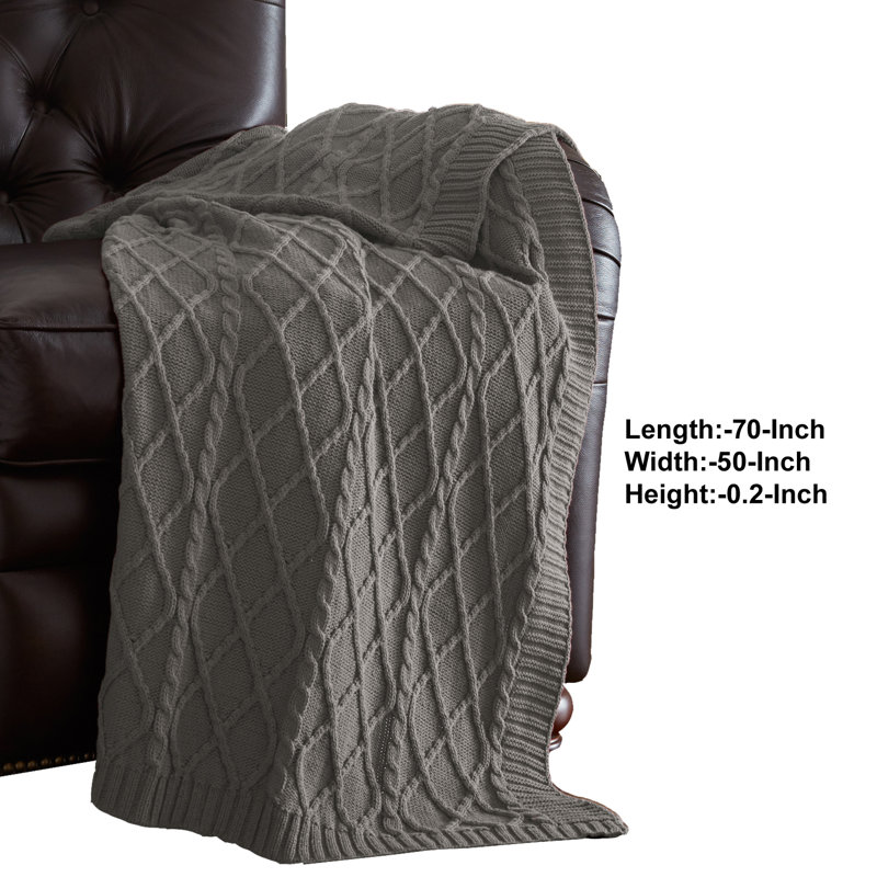Modern Threads Creuse 100% Cotton Oversized Cable Diamond Knit Throw, Gray