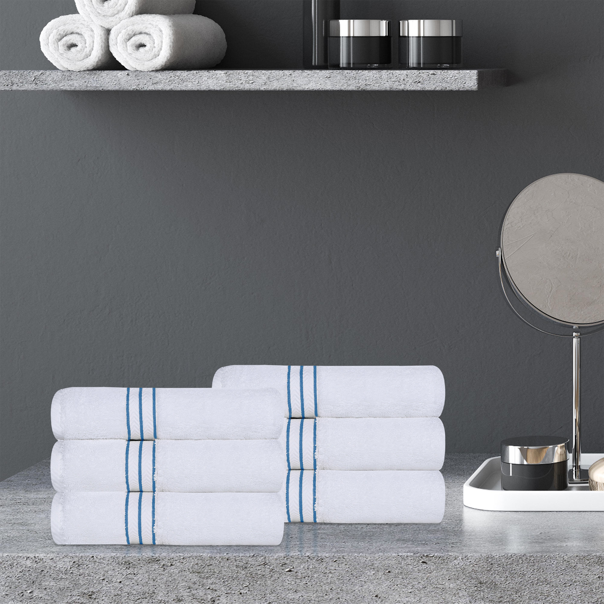 Josann Turkish Cotton Ultra-Plush Absorbent Heavyweight Hand Towel Set, Light Blue