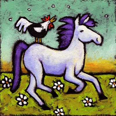 « coqs a cheval » par julie nelson, reproduction d’art sur toile tendue