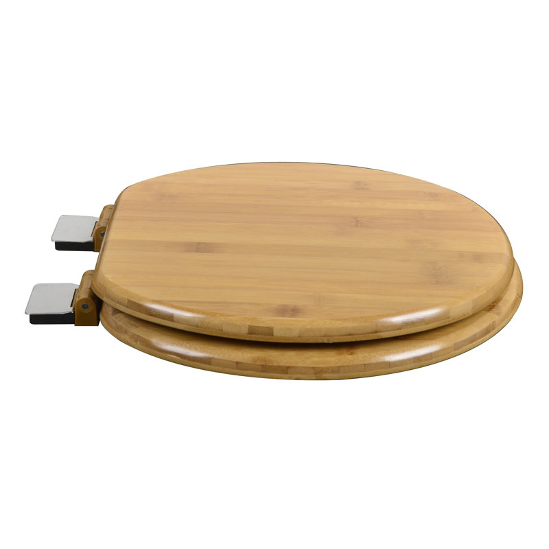 Round Toilet Seat and Lid, Light Oak, Brushed Nickel