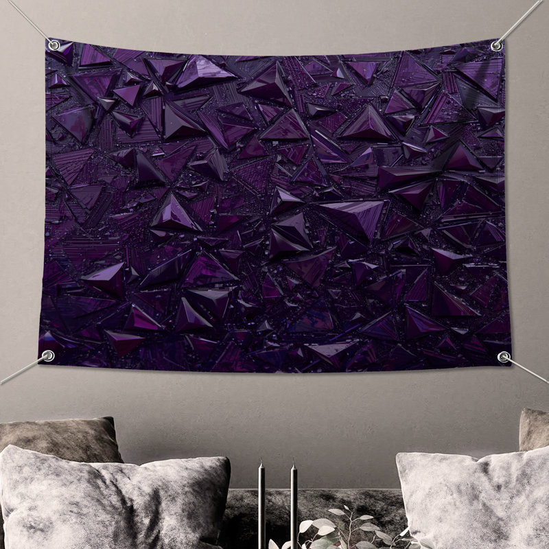 Tapisserie murale mauve à motif de triangles géométriques - Décoration murale triangles, H 50 po x l 60 po avec 4 œillets