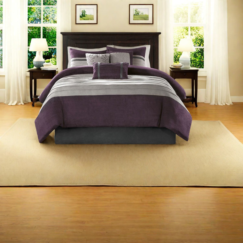 Ensembles de literie luxueux en suède mauve, édredon en polyester pour la maison