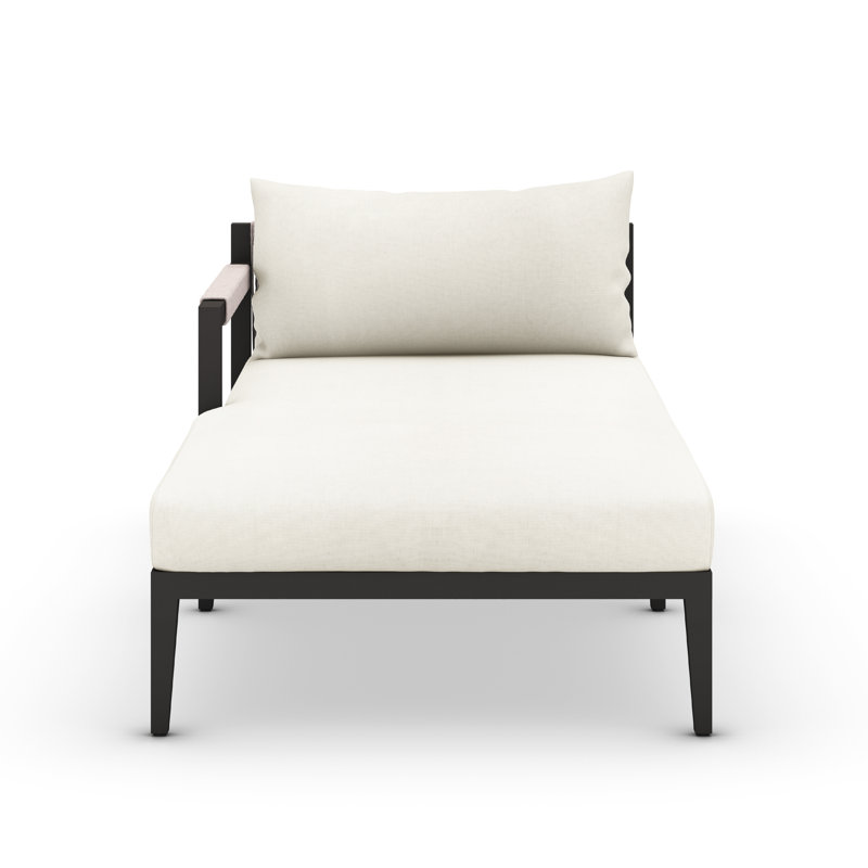 Sherwood Outdoor Teak Chaise Lounge, Microfiber Ivory, Black/Gray